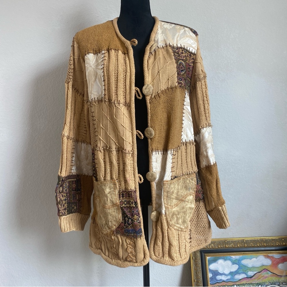 Vintage Sandy Starkman Patchwork Knit Cardigan,‎ 100% Cotton, Large